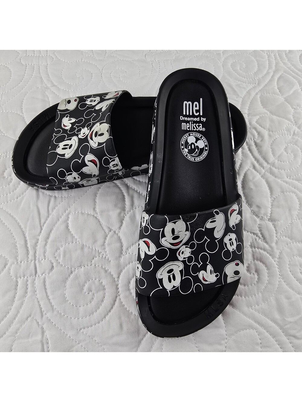 Mel Dreamed by Melissa Disney Mickey Mouse 90th Slides Black White US 4 EU 35